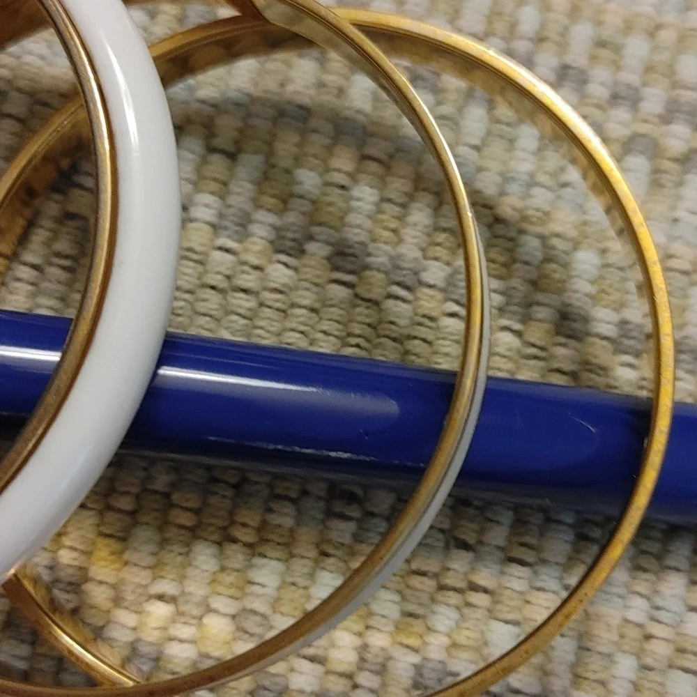 Vintage Set of Monet White & Gold Bangles